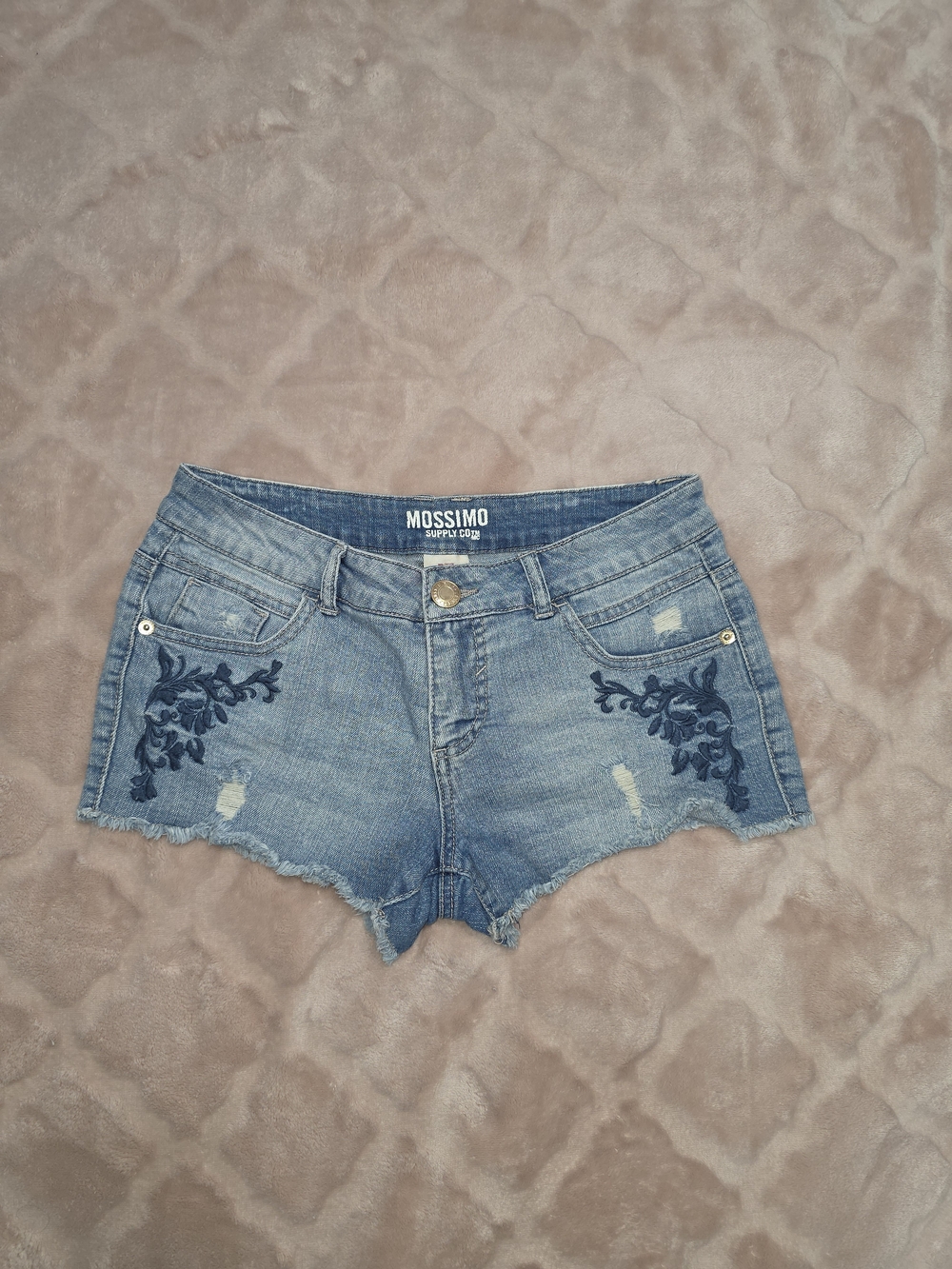 Mossimo Supply Co. Light Blue Denim Shorts with Navy Floral Embroidery